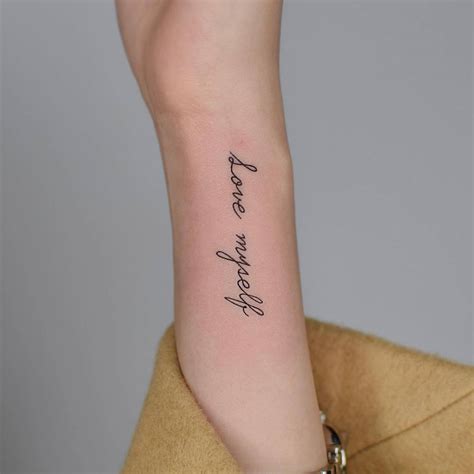Love Myself Lettering Tattoo On The Wrist
