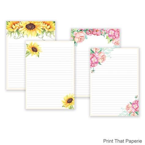 Floral Printable Writing Paper Stationary Paper Flower Etsy Uk