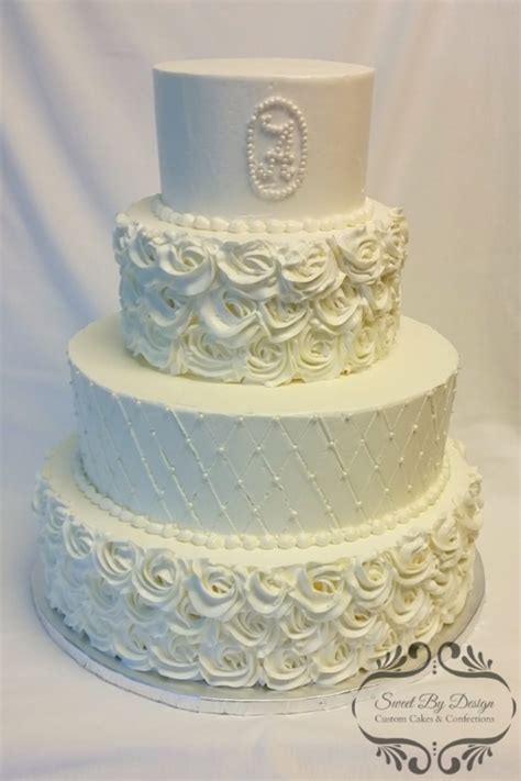 buttercream rosette and quilt wedding cake