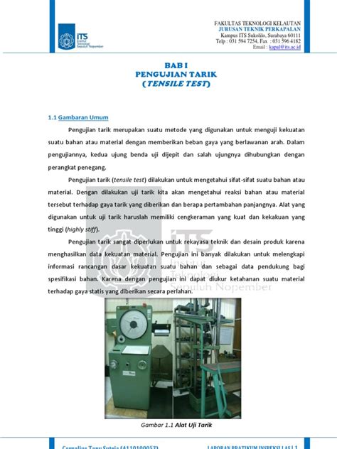Doe contract officer engineering products corp. Tensile Test Report