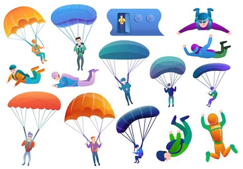 Ensemble De Parachutistes Style Cartoon Vecteur Premium