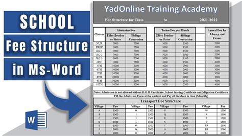 How To Create Fee Structure For School College Or University In Ms Word