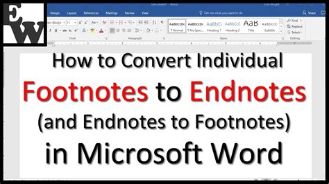 How To Convert Individual Footnotes To Endnotes In Microsoft Word Youtube
