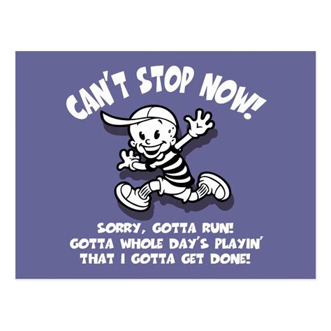 Happy Retro Cartoon Boy Running And Waving With Cant Stop Now