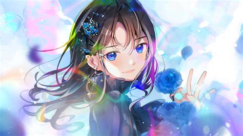 Blue Eyes Black Hair Anime Girl With Blue Dress Hd Anime Girl