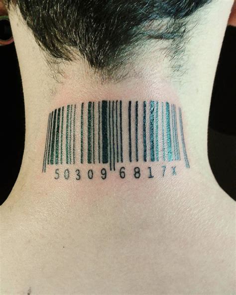Mystical black and white big crow with cage and symbols tattoo on arm. Made In Usa Barcode Tattoo