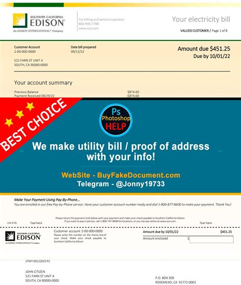 Fake Southern California Edison utility bill
