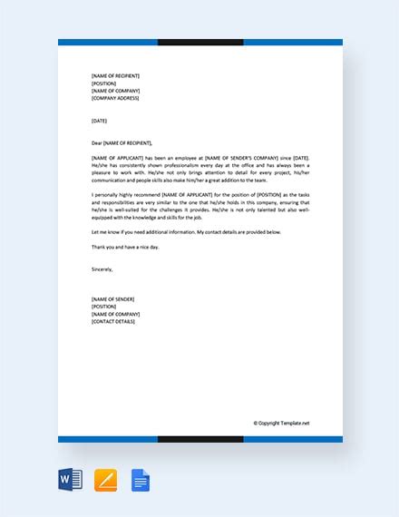 FREE Personal Letter of Recommendation For A Job Template - Word