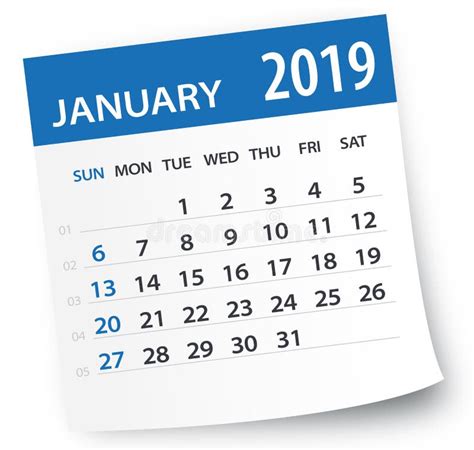 En Enero De 2019 Hoja Del Calendario Ejemplo Del Vector Stock De