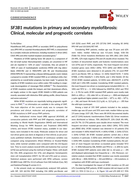sf3b1 mutations in primary and secondary myelofibrosis clinical molecular and prognostic