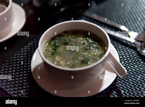 This soup bowl's harmonious blend of flavors and textures creates a