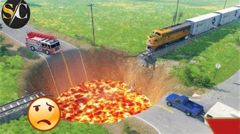 Trains Vs Giant Pit Beamngdrive Dangerous Gaming Youtube