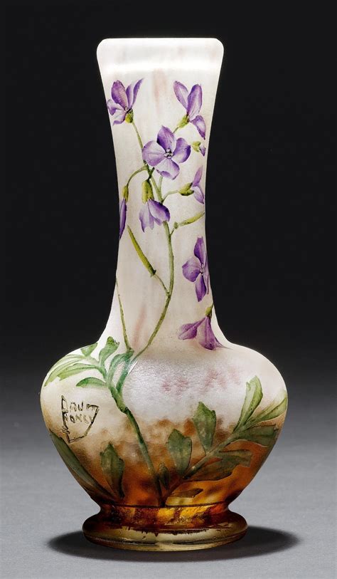 Daum Nancy Vase Um 1900 Weisses Glas Geätzt Und Emailliert Daum