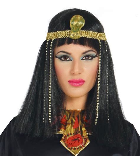 kleopatra damen perücke schwarz mit kopfschmuck gold Ägypterin pharaonin königin shoperama