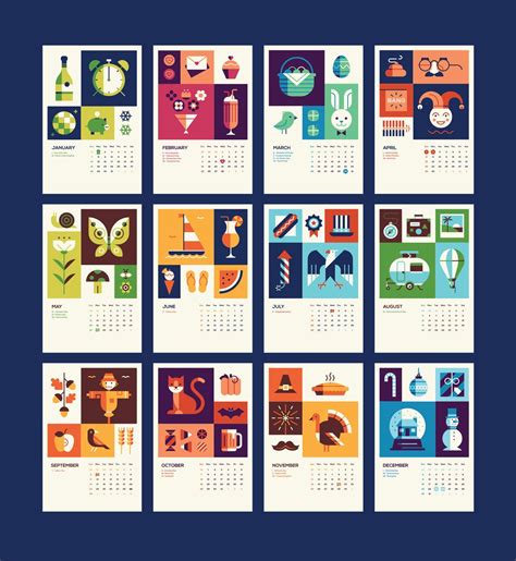 2018 Illustrated Calendar Calendar Design Template Calendar Design