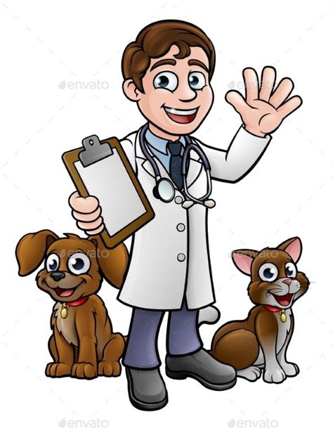 Cartoon Veterinarian Character With Cat And Dog Cute Cartoon Pictures