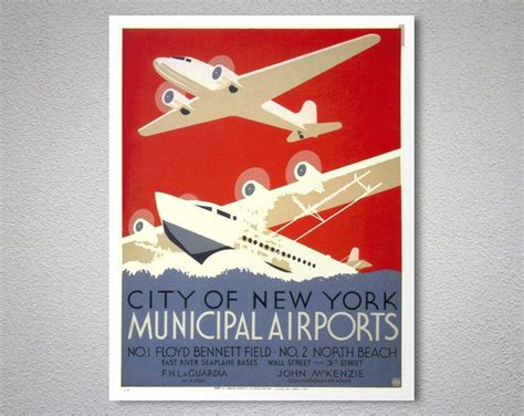 City Of New York Municipal Airports Vintage Travels Poster Canvas