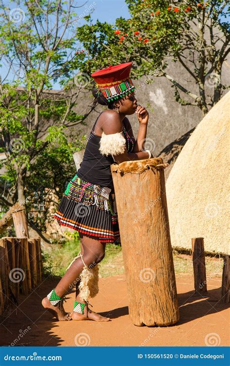 Aafrican Zulu Woman In Traditional Dress Hat Smiling Lifestyle South Africa Editorial Image