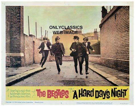 The Fab Four Beatles Running A Hard Day S Night Movie Lobby Card Poster Ebay