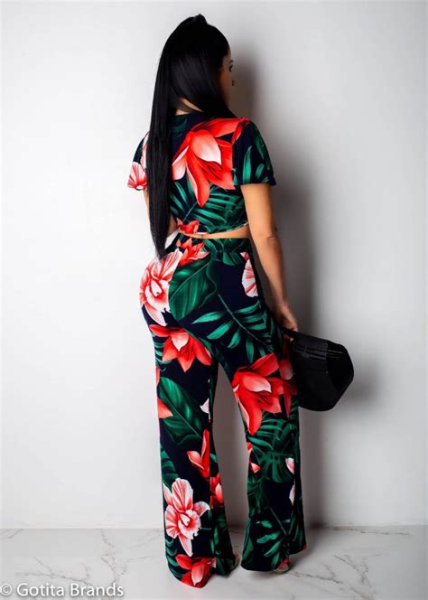 Womens Fashion Two Piece Pants Sets Chic Casual Outfit Floral