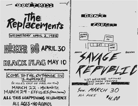 The Outhouse Lawrence Ks Spring 1986 Hardcore Show Flyers