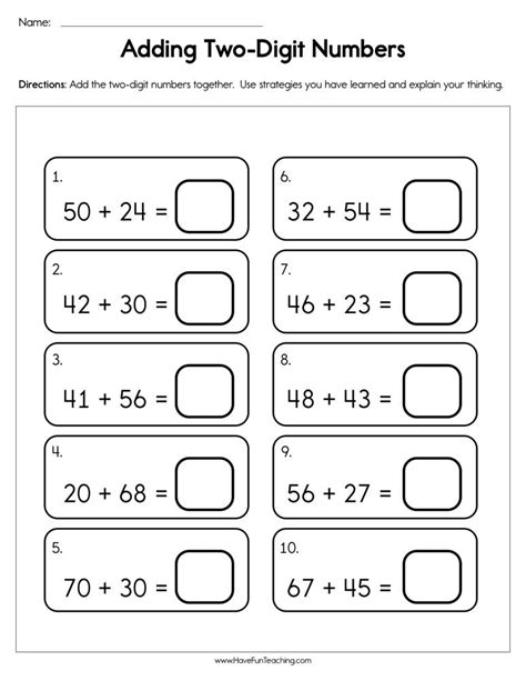 Adding Two Two Digit Numbers Worksheet