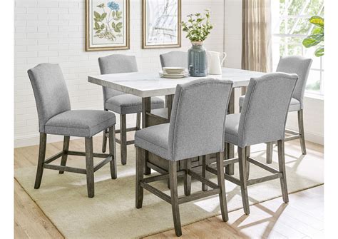 Grayson Grey Marble Top Counter Dining Set W 6 Chairs Furniture