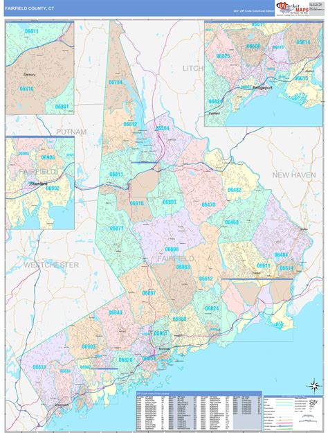 Fairfield County Ct Wall Map Color Cast Style By Marketmaps