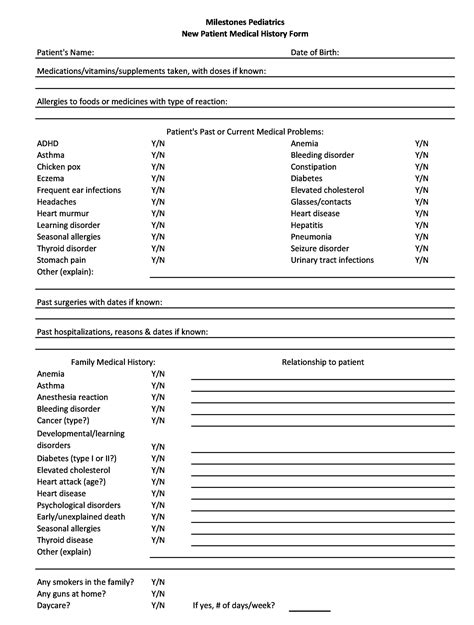 Medical History Form Template Word