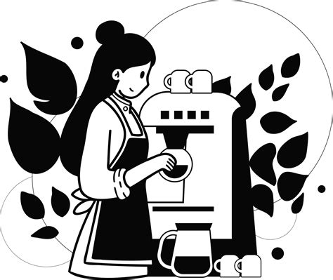 free female barista making coffee from coffee machine illustration in doodle style 22278574 png