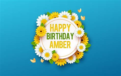 Download Wallpapers Happy Birthday Amber K Blue Background With