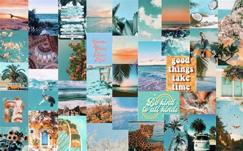 70 Pcs Blue And Orange Beach Aesthetic Collage Kit Etsy Wallpaper