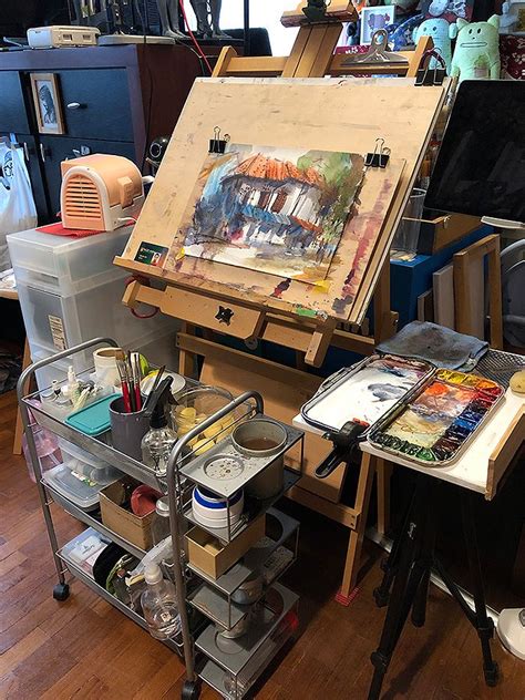 Watercolour Painting Setup In The Studio Artist Workspace Studio