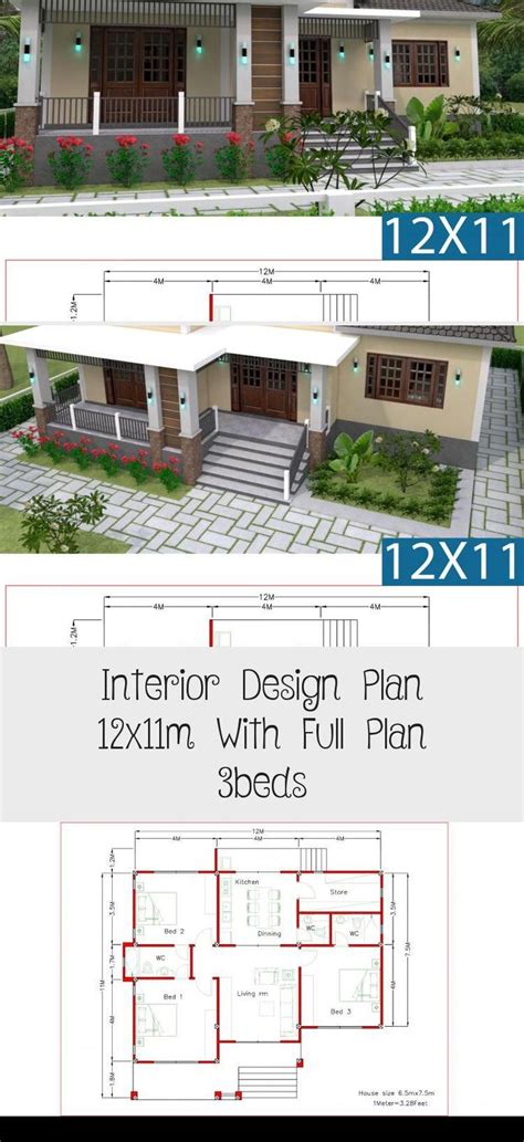 Interior Design Plan 12x11m With Full Plan 3beds Samphoas Plan 775