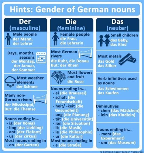 Chart Of German Nouns By Gender General Rules German Grammar German Language Learning