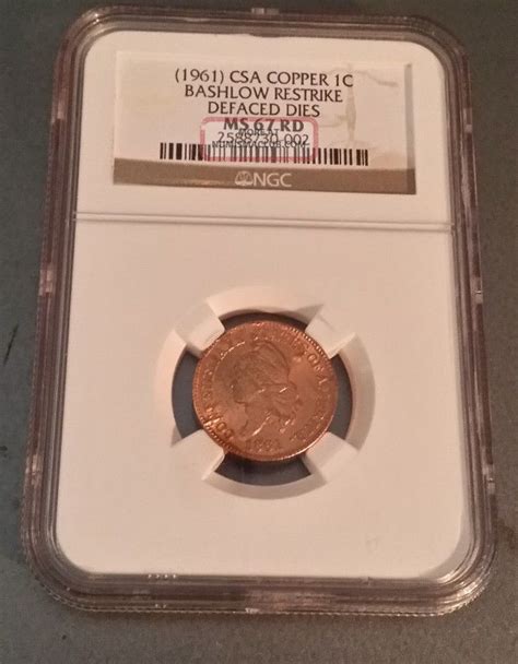 Bashlow Restrike 1861 Confederate Cent Ms67 Rd Ngc Defaced Dies Civil