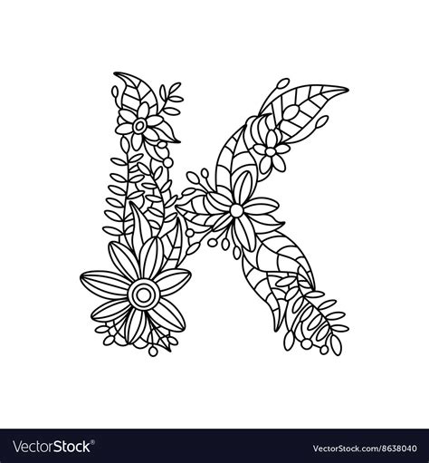 Letter K Coloring Book For Adults Royalty Free Vector Image