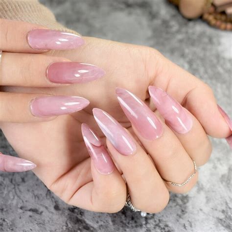 Stiletto False Nails Tips Dark Pink Marble Shell Faux Ongles Extra Long