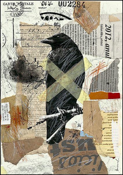 Items Similar To Print Raven Mixed Media Collage By Mirel Eologeanu