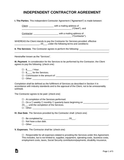 Free Independent Contractor Agreement Templates Pdf Word Eforms