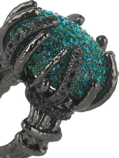 Roberto Cavalli Rhodium Plated Swarovski Crystal Ring In Blue Teal Lyst