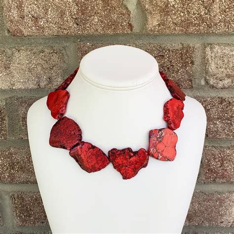 Red Turquoise Necklace Chunky Red Turquoise Necklace Red Etsy Red