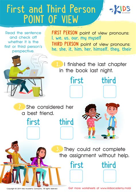First And Third Person Point Of View Worksheet For Kids