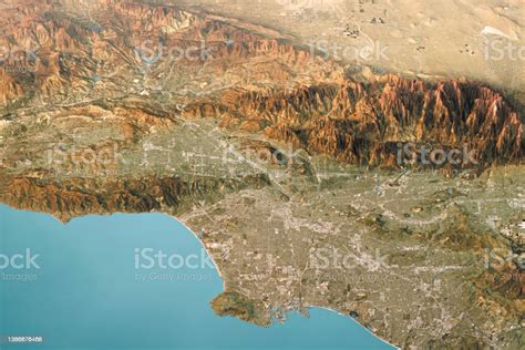 Los Angeles County Satellite Image Topographic 3d View Stock Photo