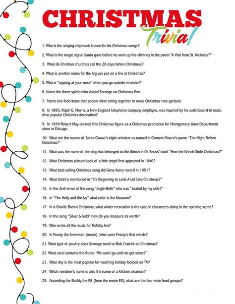 Printable Christmas Trivia Quiz Christmas Trivia Games Christmas