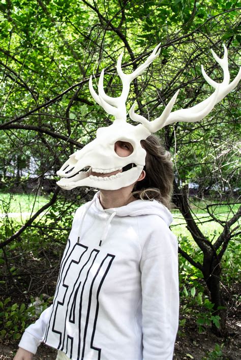 Movable Deer Skull Mask With Antlers Creepy Mask Macabre Etsy