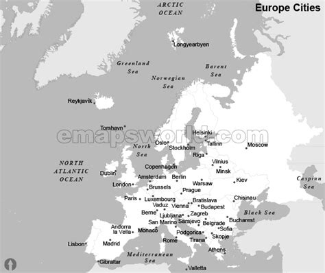 Europe Cities Map Black And White Cities Map Of Europe Continent
