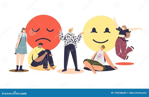 People In Good And Bad Mood Happy And Upset Cartoon Characters In