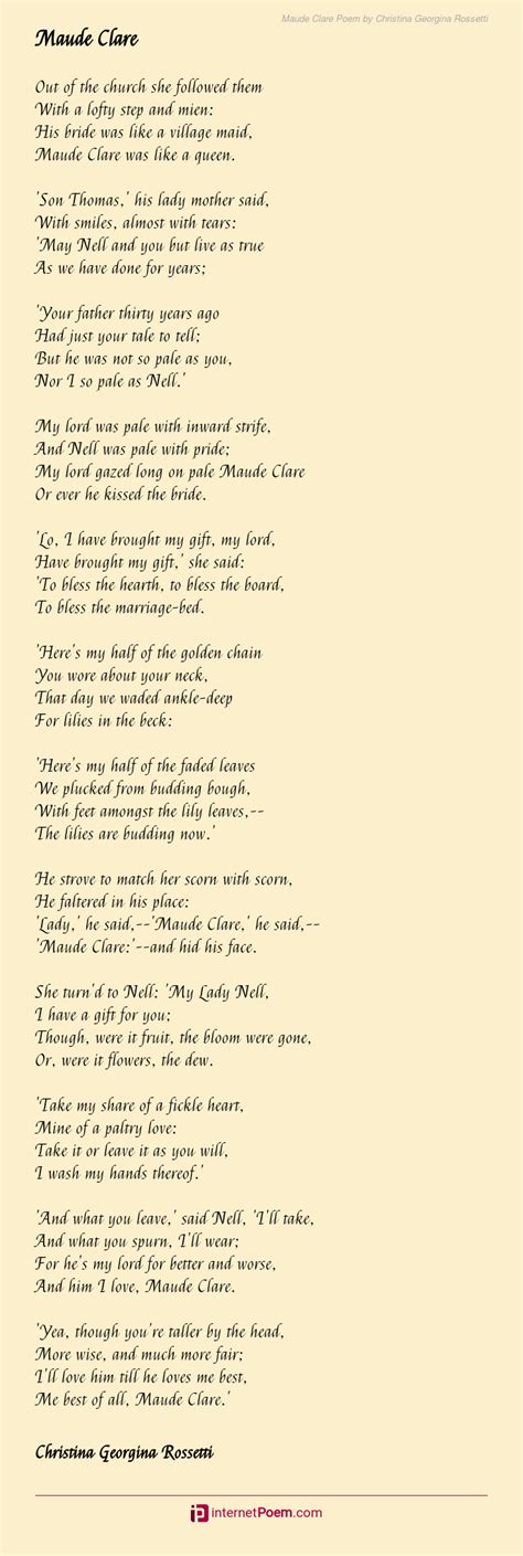 Maude Clare Poem By Christina Georgina Rossetti