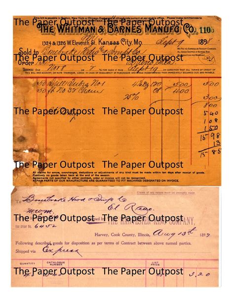 Receipts Vintage Digital Printable Kit Invoices Junk Journal Ephemera
